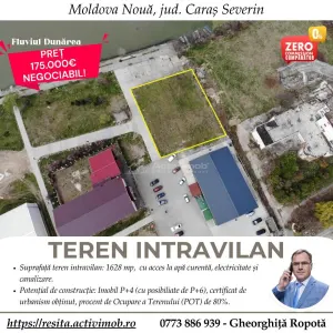 Moldova Noua, Teren Drept Intravilan 1628 Mp., pe malul Dunarii, Vanzare sau Inchiriere - Moldova Noua