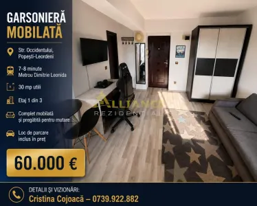 Garsoniera 7 Minute Metrou Dimitrie Leonida Mobilata si Utilata + Parcare - Popesti-Leordeni